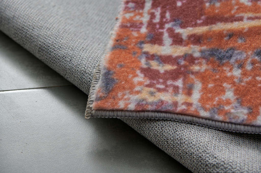 3" X 5" Gray and Brown Abstract Shag Printed Washable Non Skid Area Rug