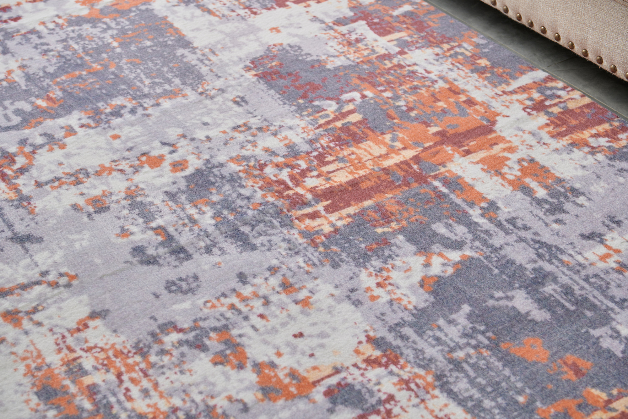 5" X 7" Gray and Brown Abstract Shag Printed Washable Non Skid Area Rug
