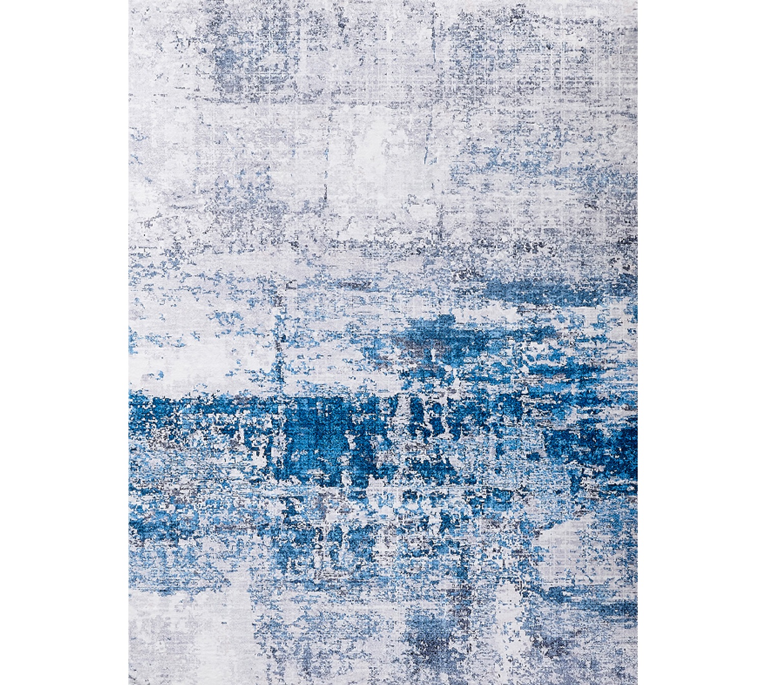 2" X 3" Gray and Blue Abstract Shag Printed Washable Non Skid Area Rug