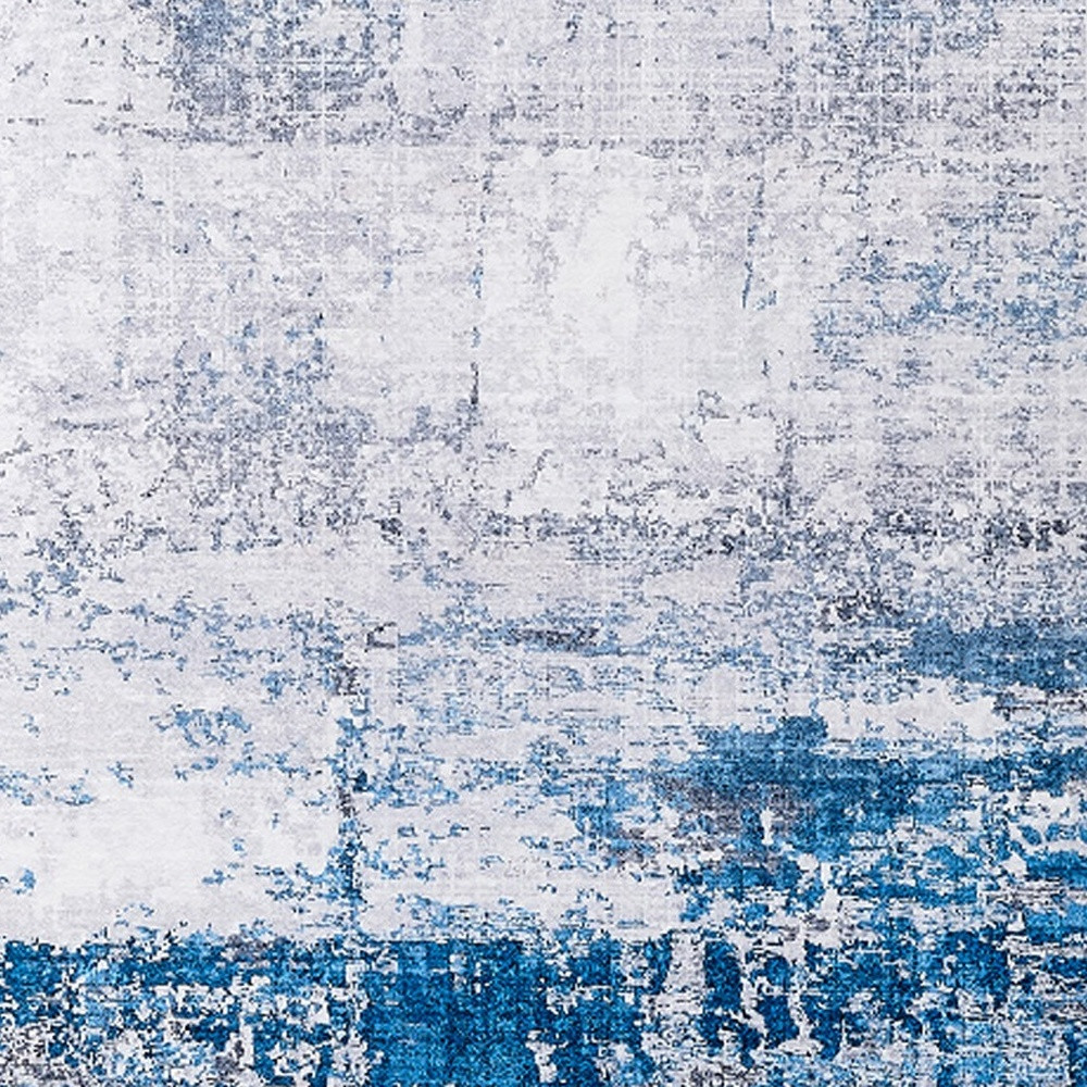 2" X 3" Gray and Blue Abstract Shag Printed Washable Non Skid Area Rug