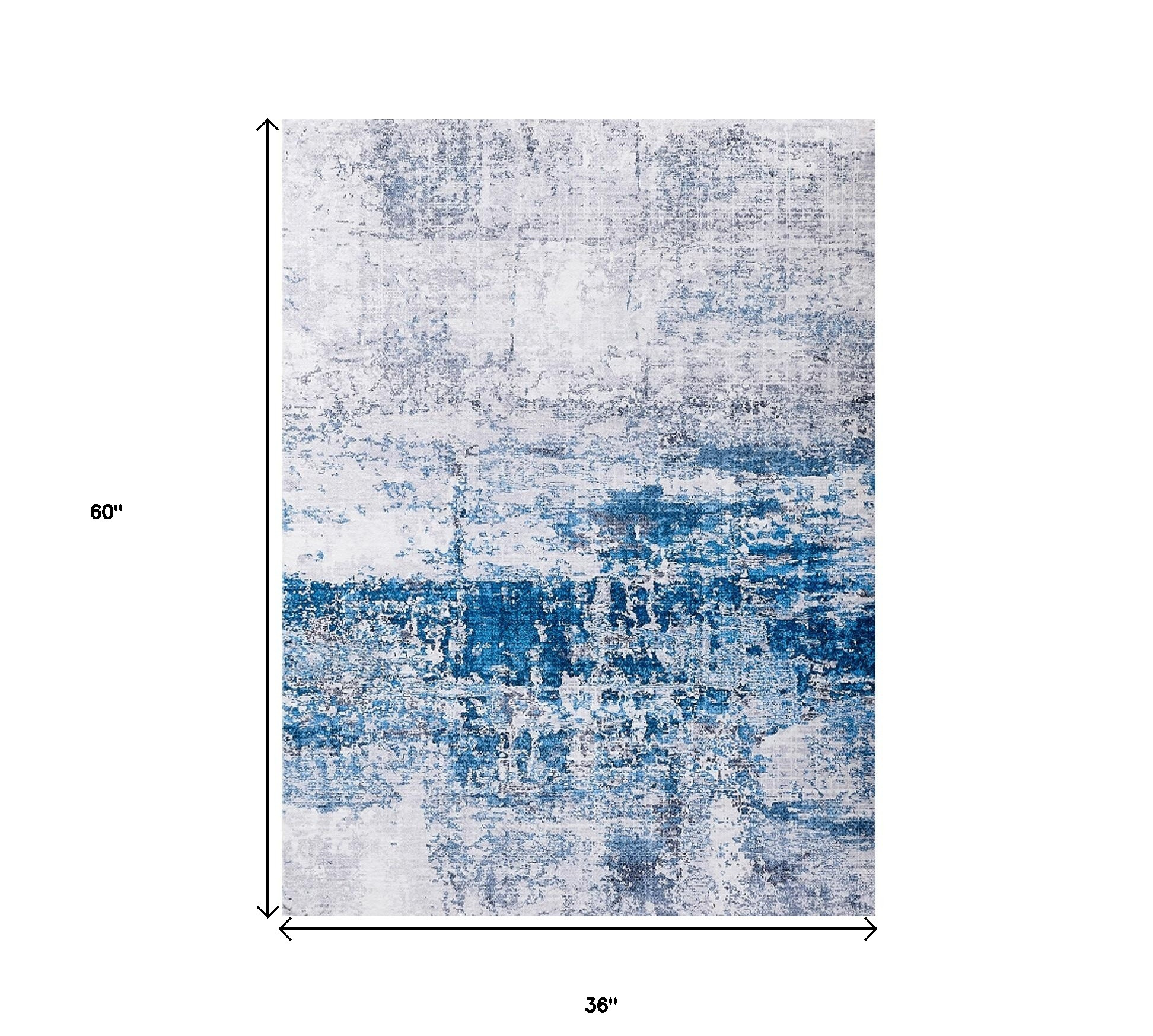 3" X 5" Gray and Blue Abstract Shag Printed Washable Non Skid Area Rug