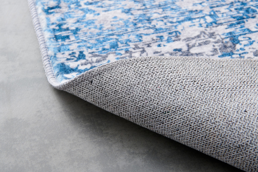 4" X 6" Gray and Blue Abstract Shag Printed Washable Non Skid Area Rug