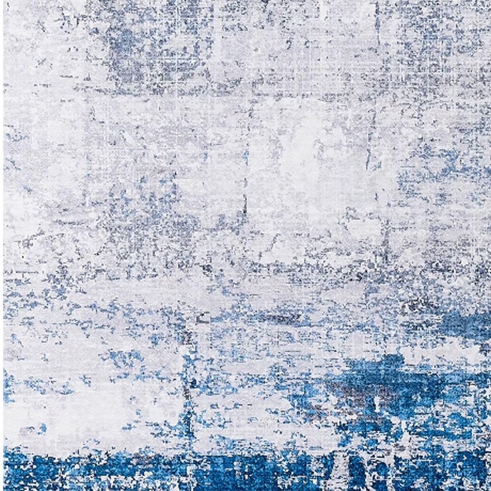 4" X 6" Gray and Blue Abstract Shag Printed Washable Non Skid Area Rug
