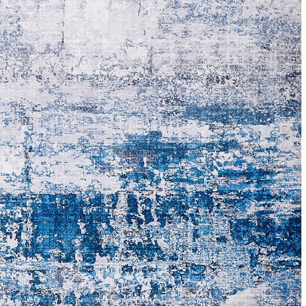 6" X 9" Gray and Blue Abstract Printed Washable Non Skid Area Rug