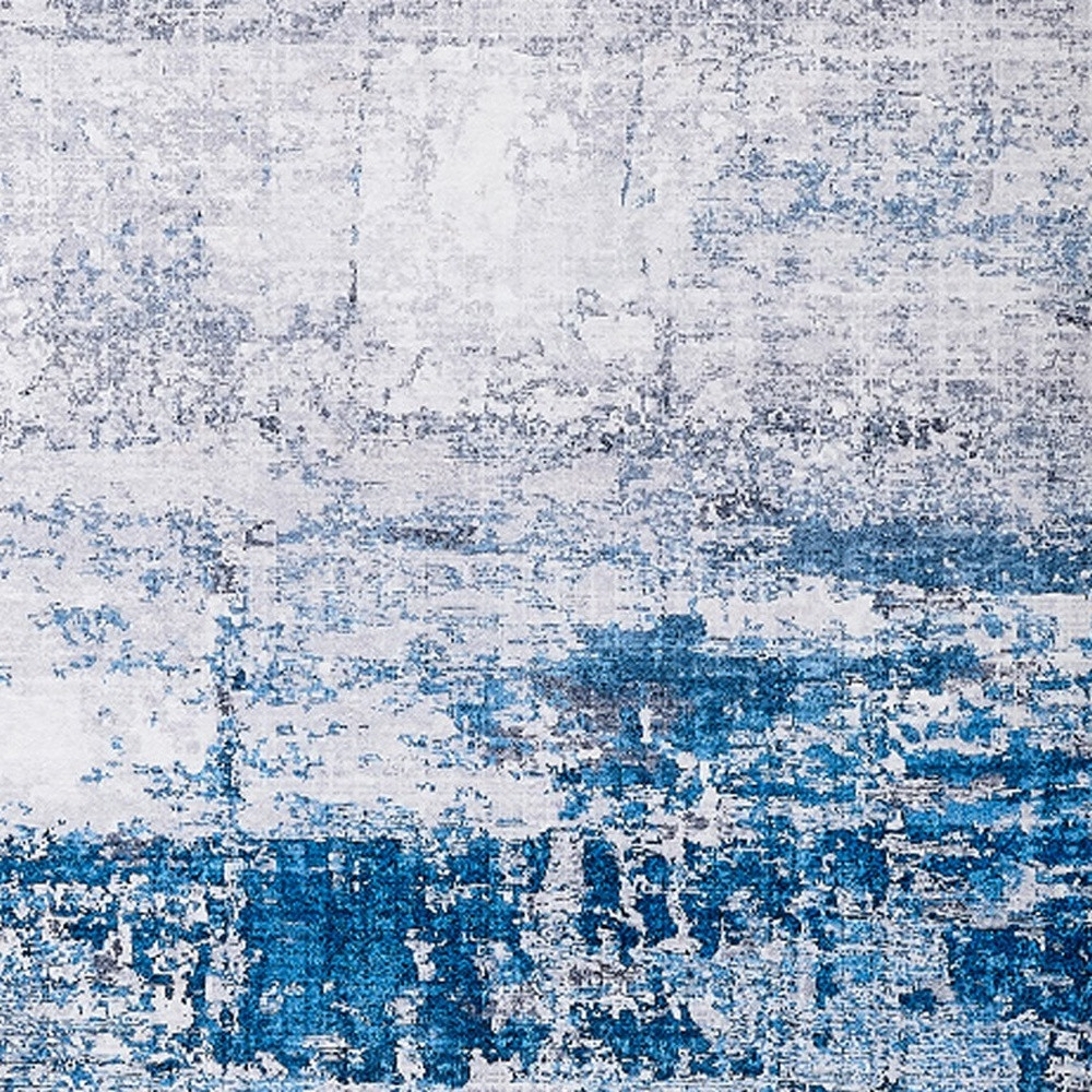 8" X 11" Gray and Blue Abstract Shag Printed Washable Non Skid Area Rug