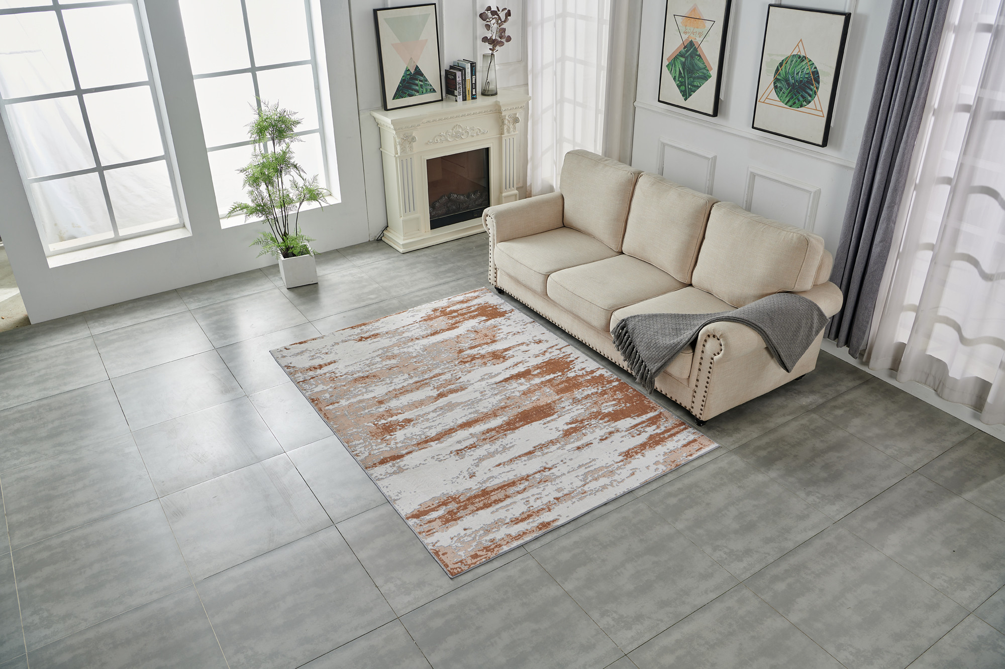 3" X 5" Gray and Brown Abstract Printed Washable Non Skid Area Rug