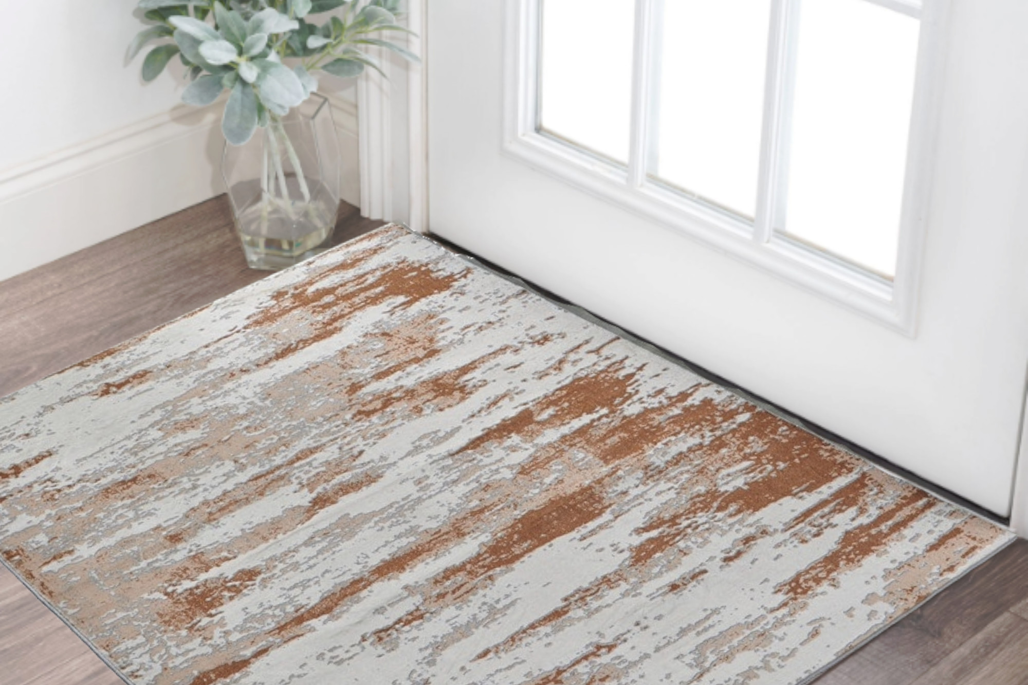 3" X 5" Gray and Brown Abstract Printed Washable Non Skid Area Rug