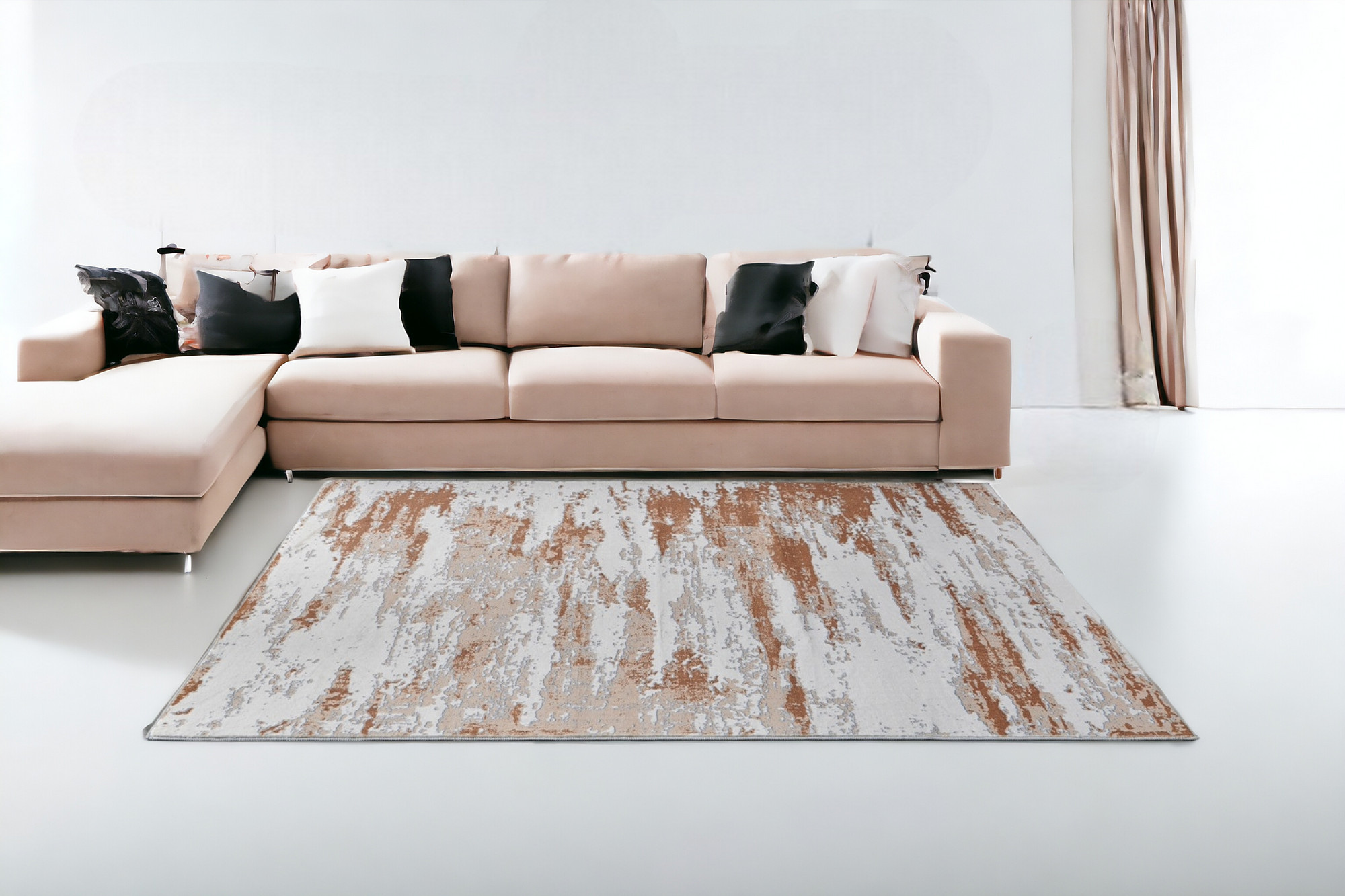 6" X 9" Gray and Brown Abstract Printed Washable Non Skid Area Rug
