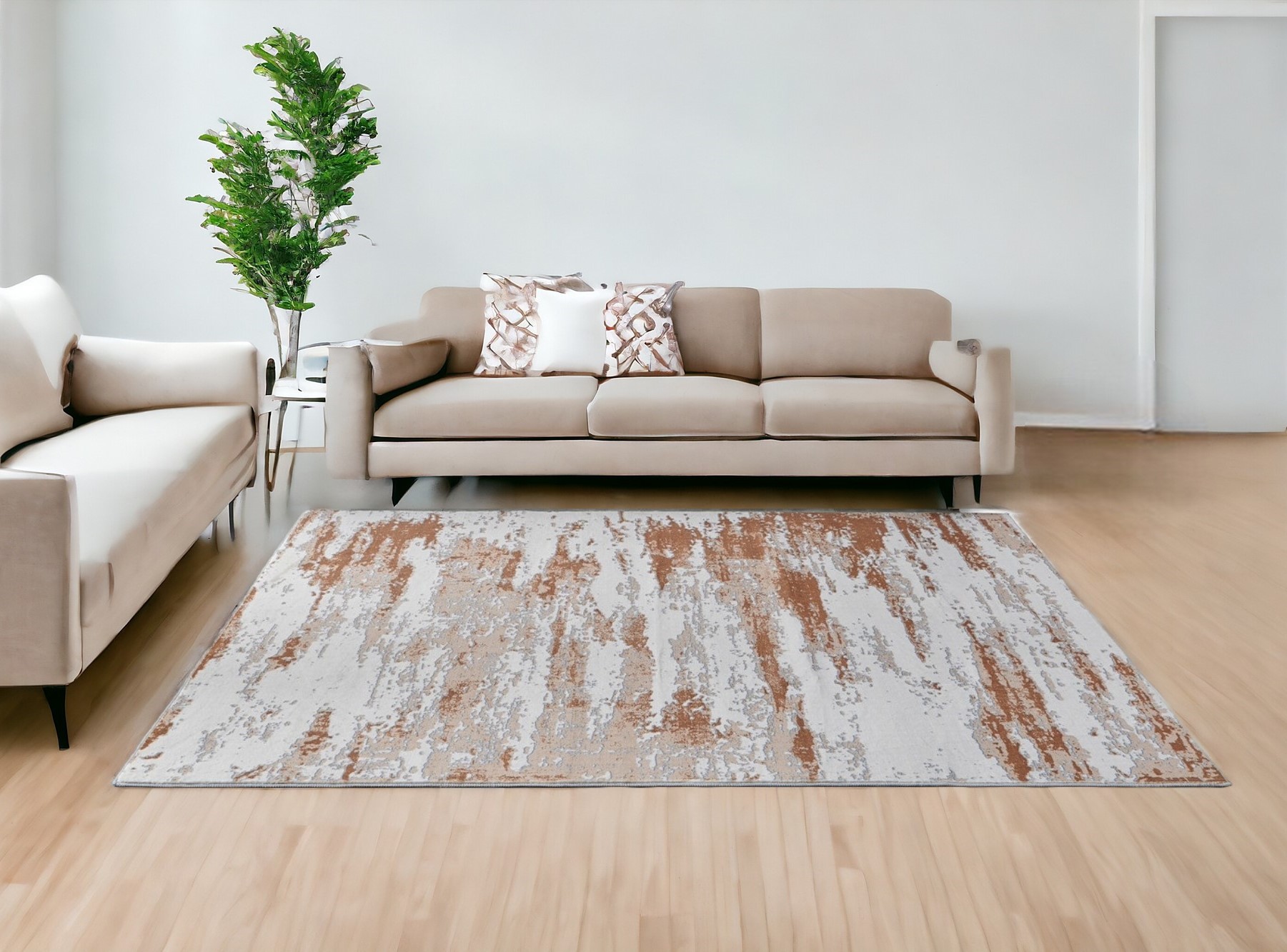 8" X 11" Gray and Brown Abstract Printed Washable Non Skid Area Rug