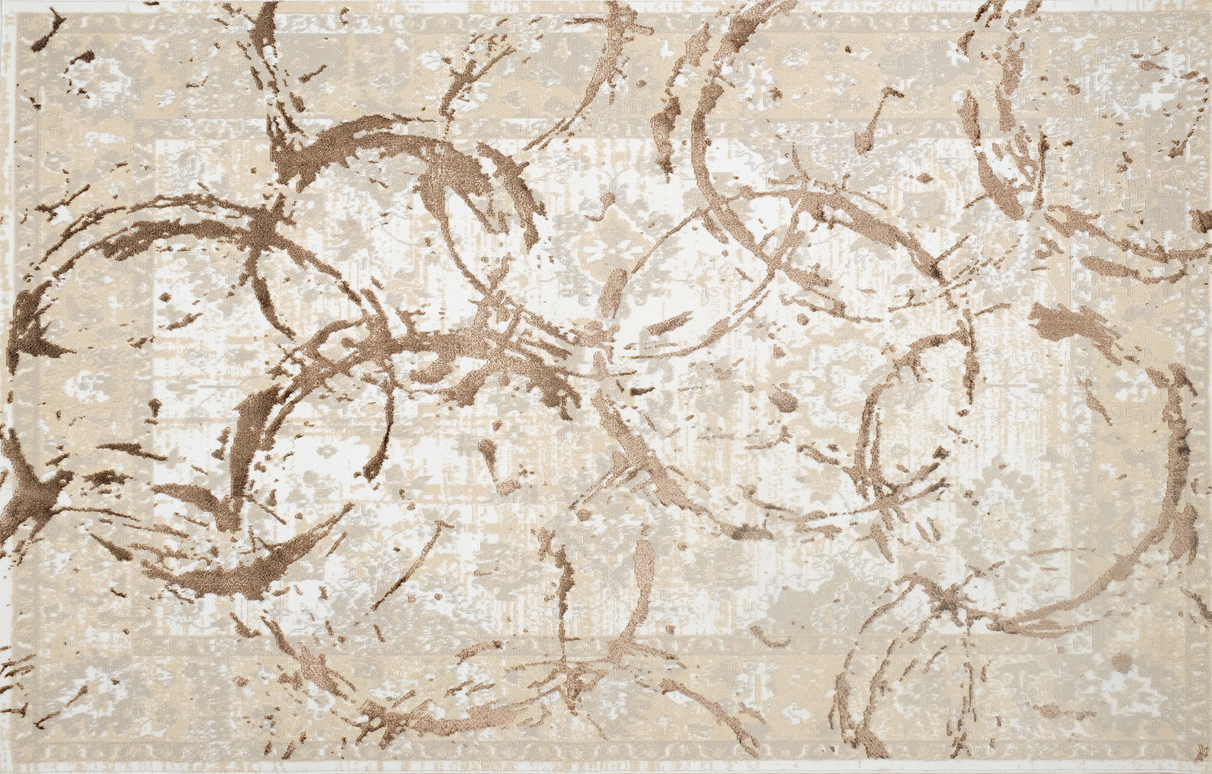 3" X 5" Beige and Gold Abstract Area Rug