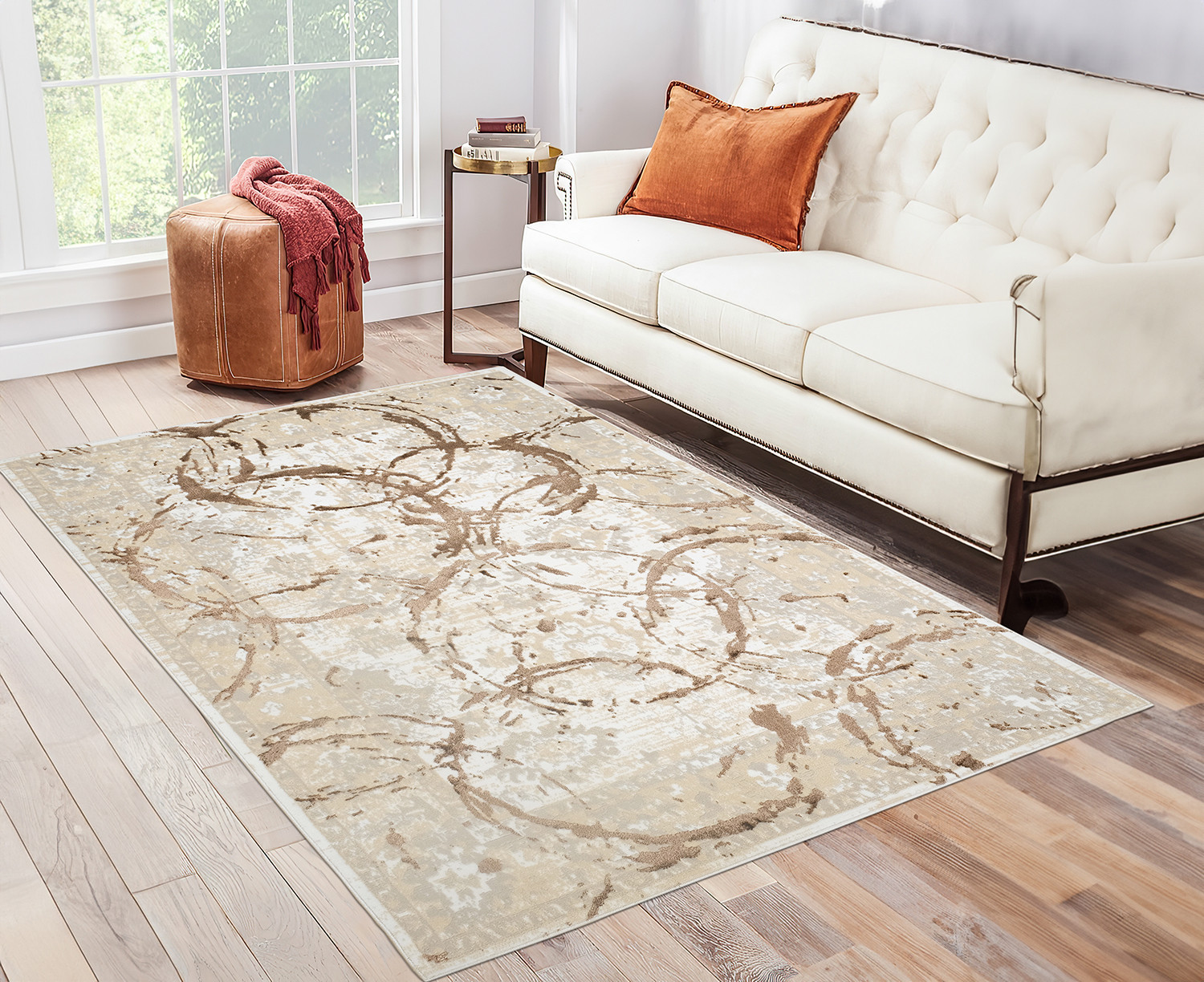 3" X 5" Beige and Gold Abstract Area Rug