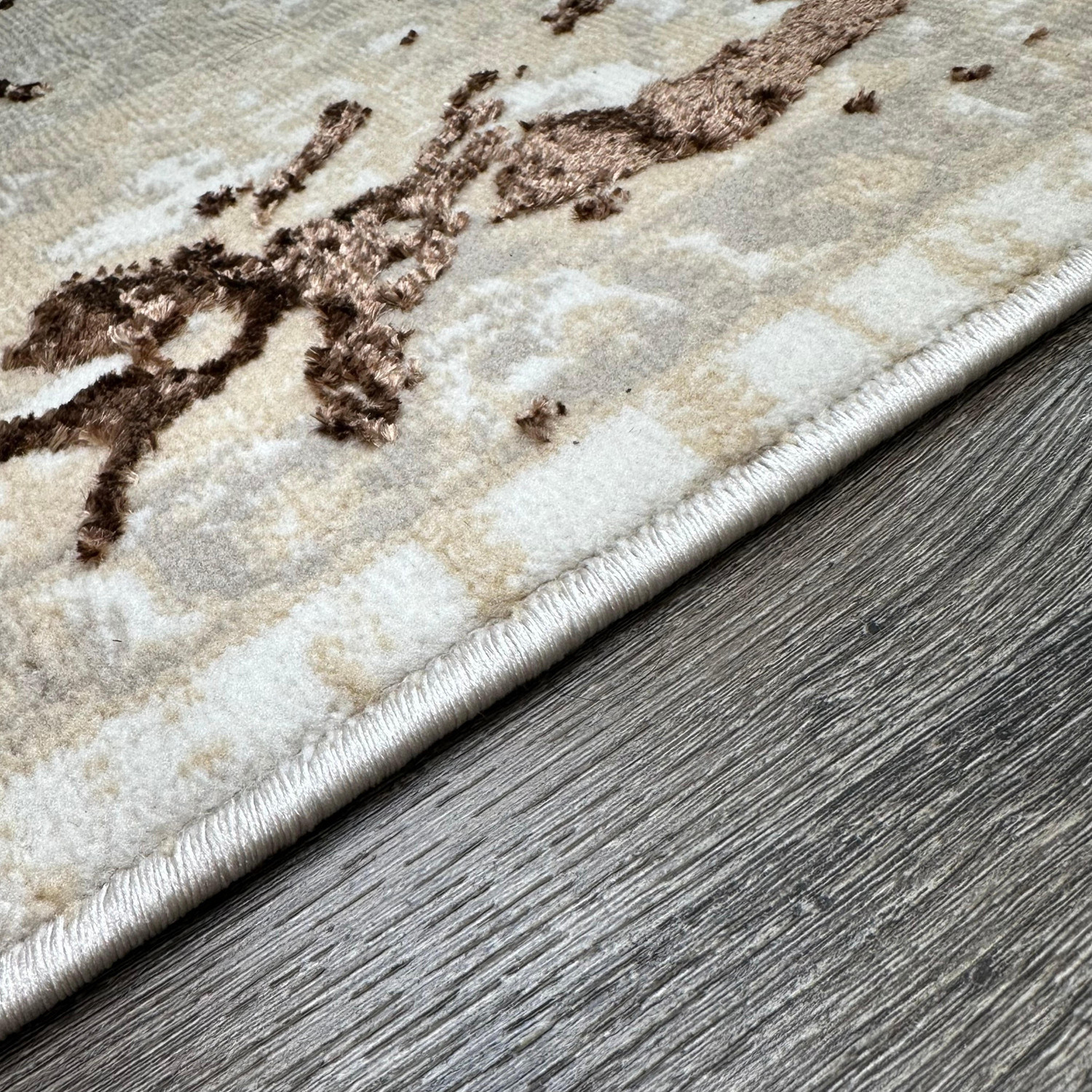 3" X 5" Beige and Gold Abstract Area Rug