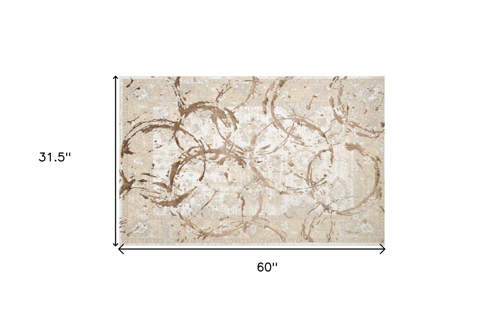 3" X 5" Beige and Gold Abstract Area Rug