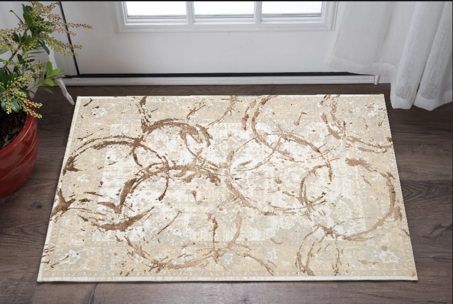 3" X 5" Beige and Gold Abstract Area Rug
