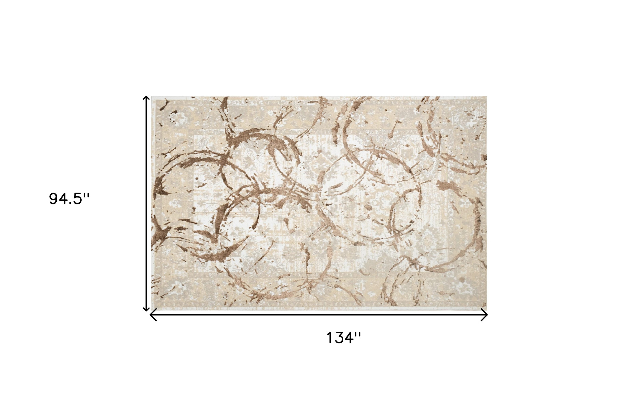 8" X 11" Beige and Gold Abstract Area Rug