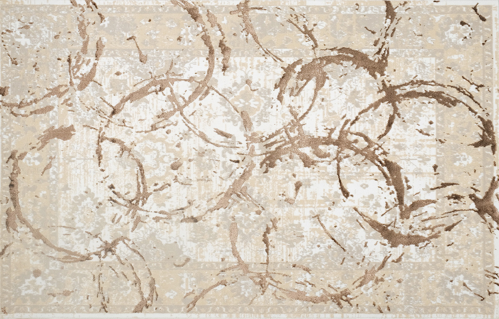 8" X 11" Beige and Gold Abstract Area Rug