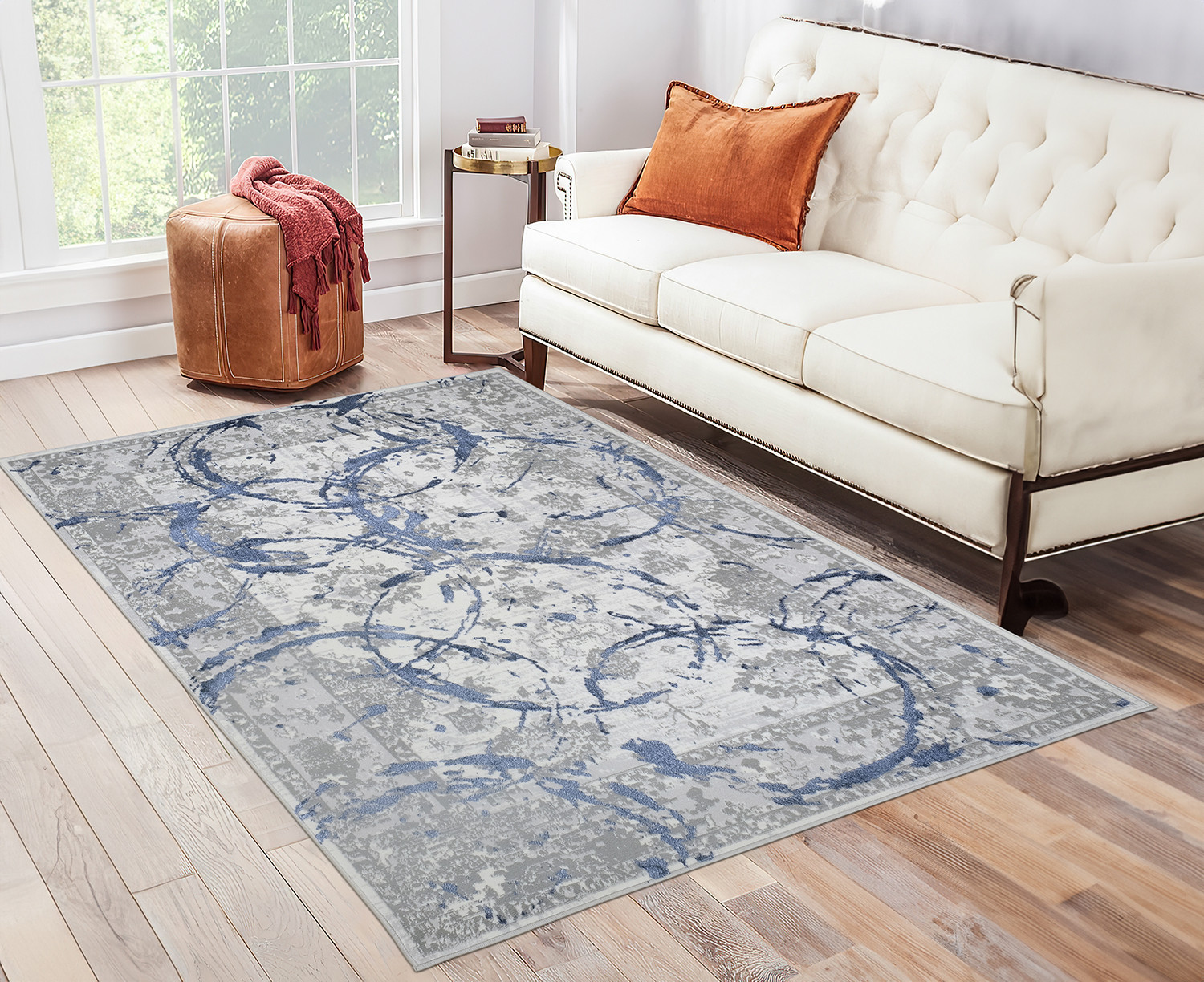 9" X 12" Blue and Gray Abstract Area Rug