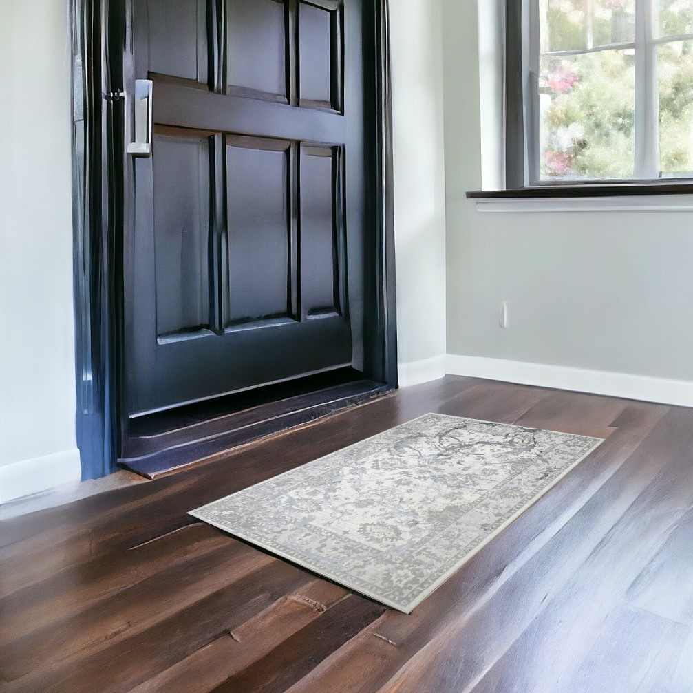 3" X 5" Gray and Silver Abstract Area Rug