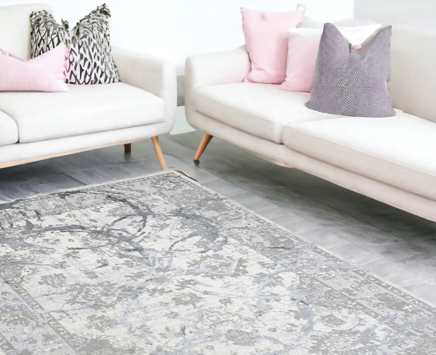 8" X 11" Gray and Silver Abstract Area Rug