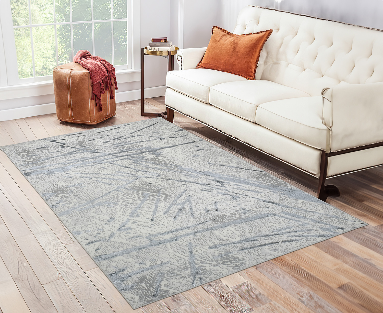 3" X 5" Gray and Silver Abstract Area Rug
