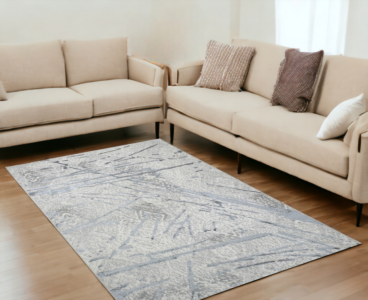 5" X 8" Gray and Silver Abstract Area Rug