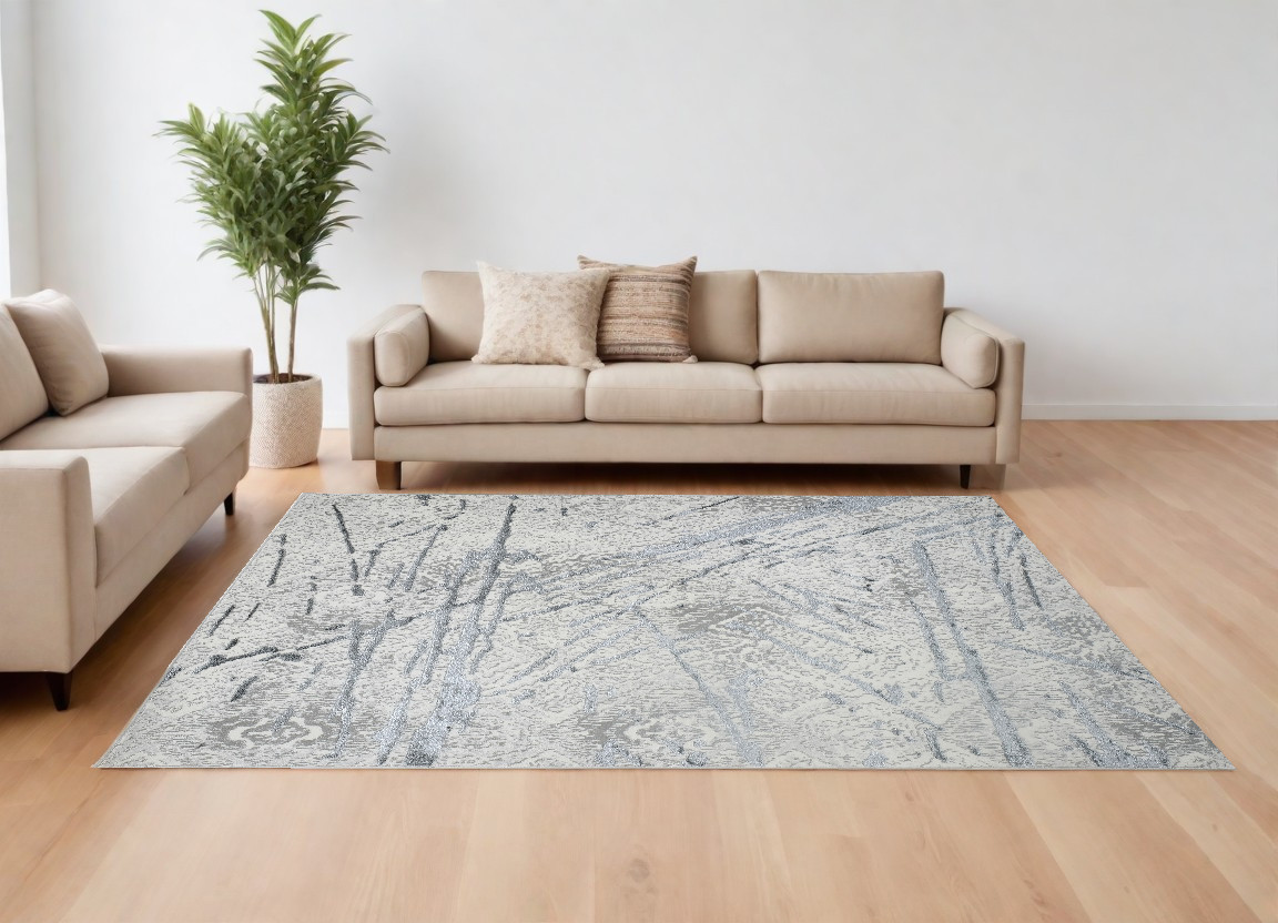 9" X 12" Gray and Silver Abstract Area Rug