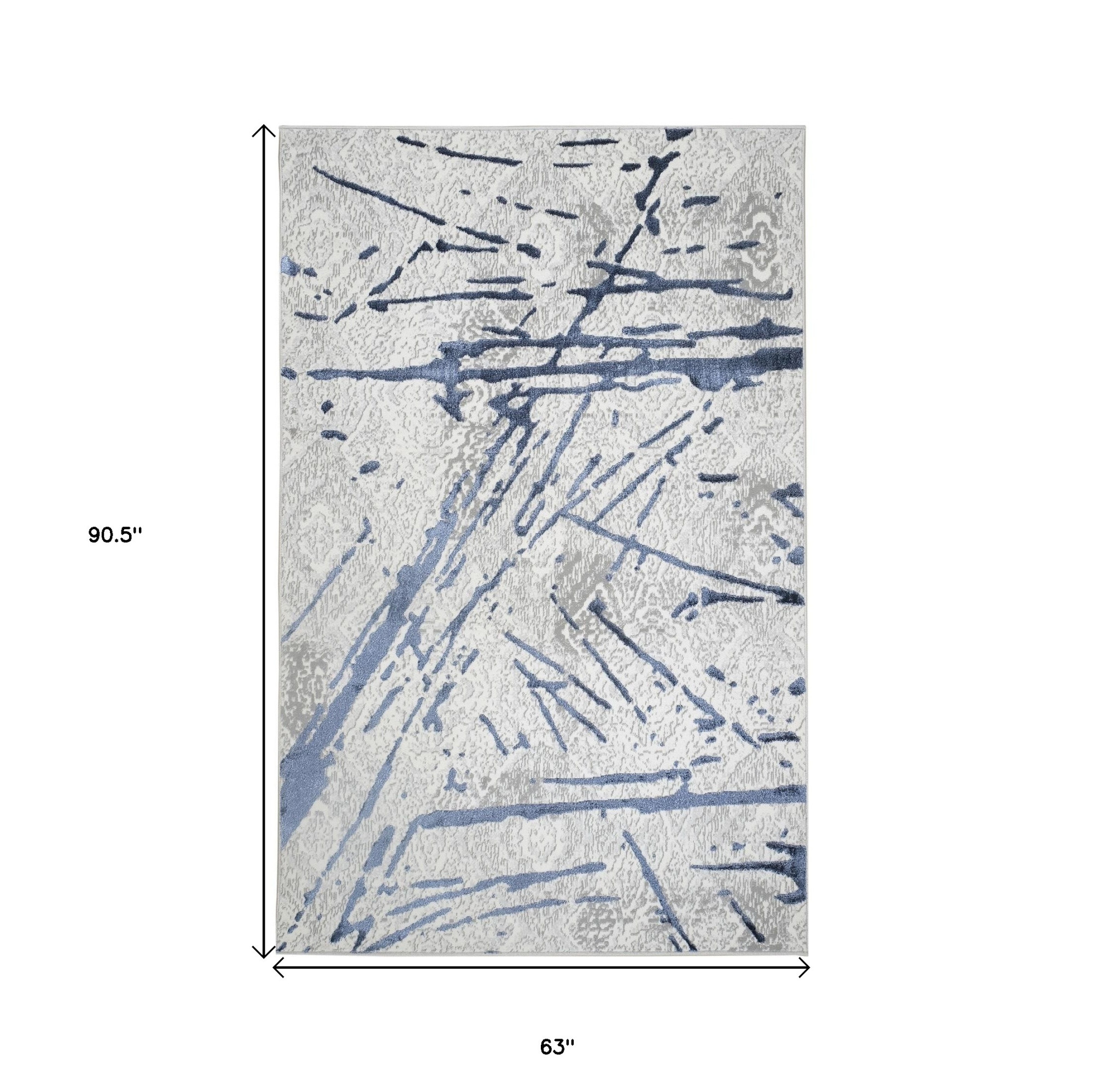 5" X 8" Ivory and Blue Abstract Area Rug