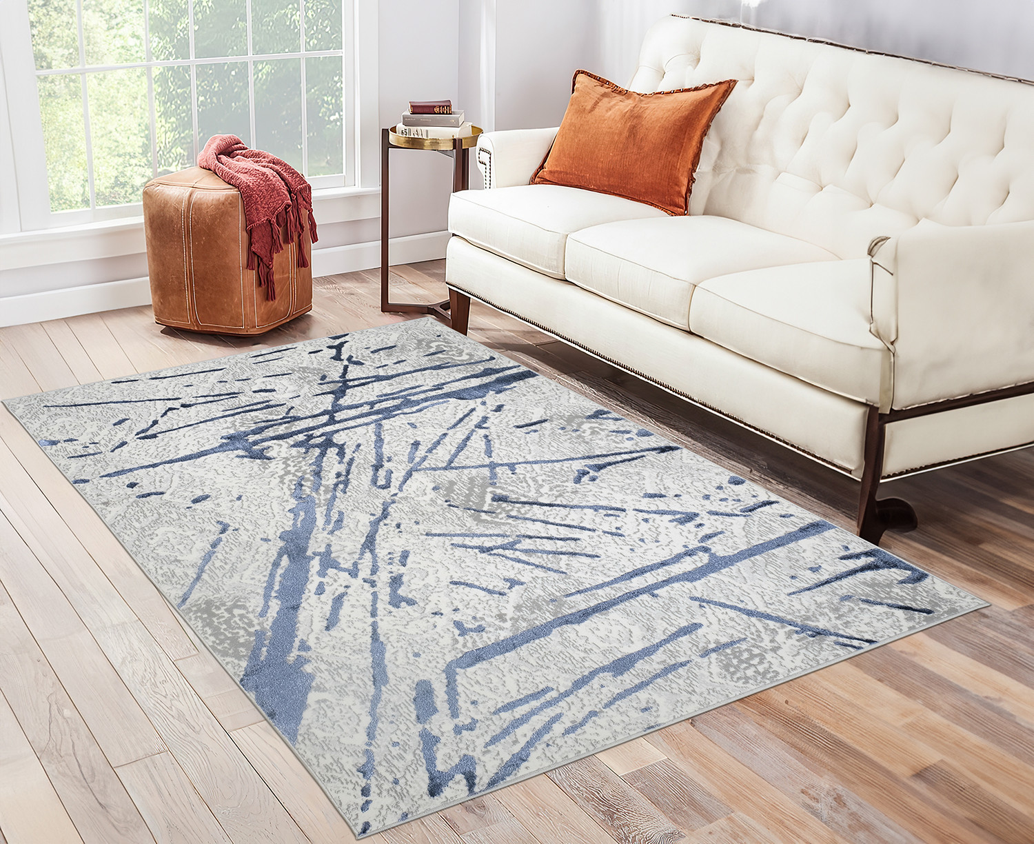 5" X 8" Ivory and Blue Abstract Area Rug