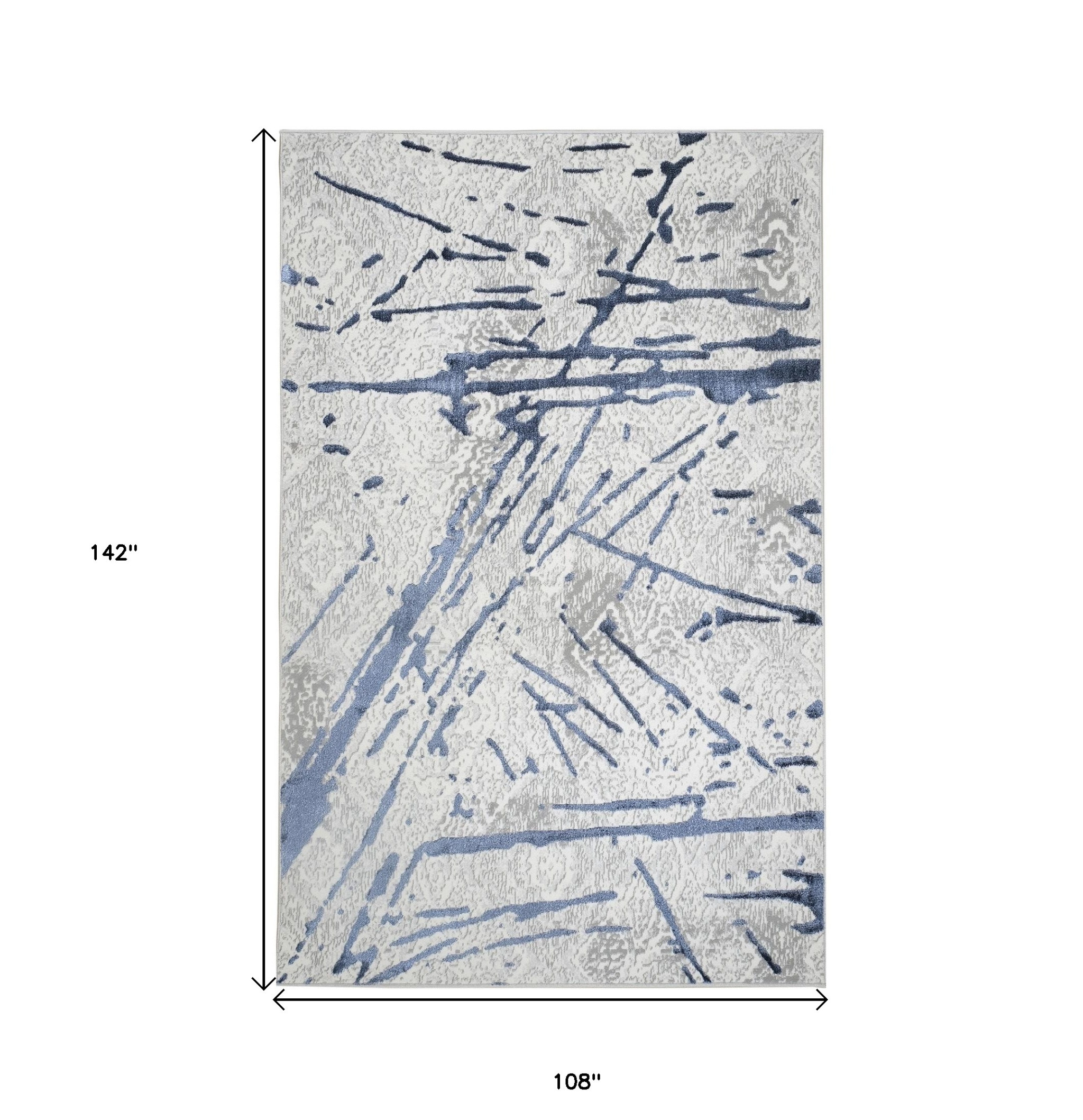 9" X 12" Ivory and Blue Abstract Area Rug