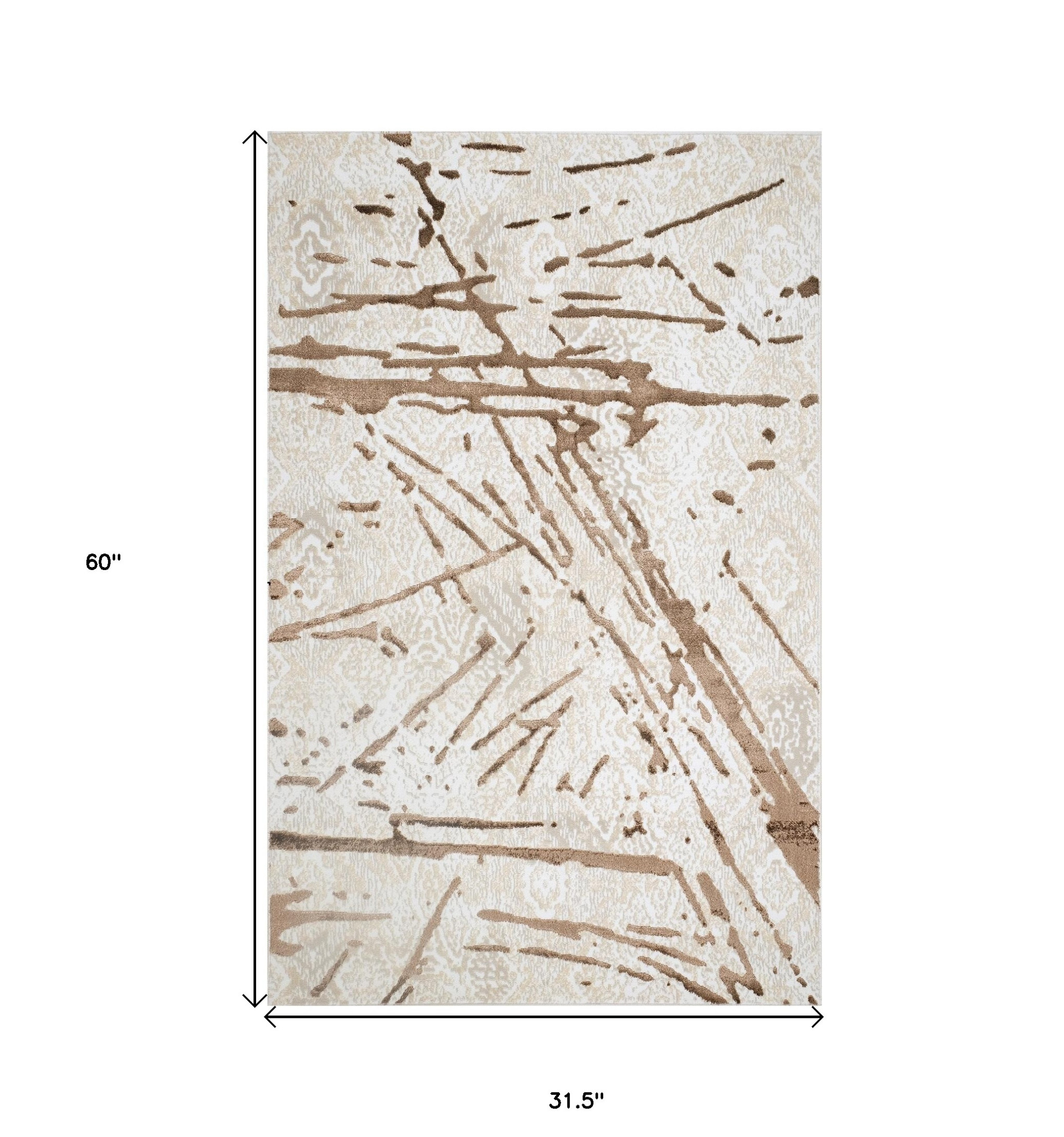 3" X 5" Ivory and Brown Abstract Area Rug