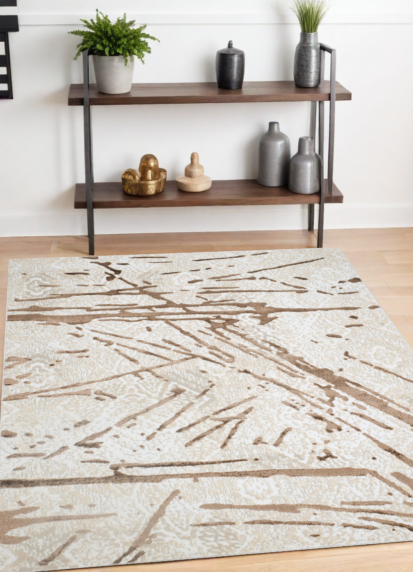 4" X 6" Ivory and Brown Abstract Area Rug