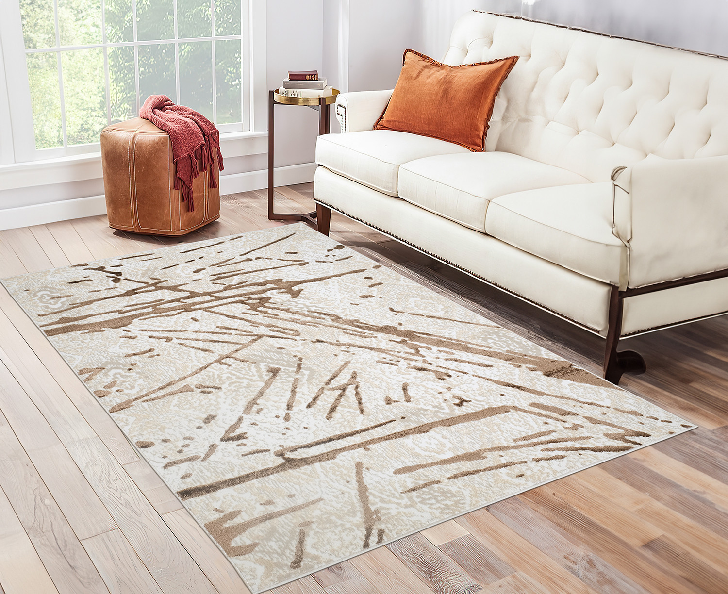 8" X 11" Ivory and Brown Abstract Area Rug