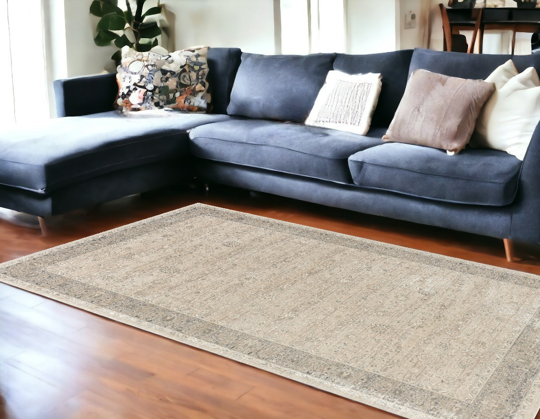 8' X 10' Beige and Ivory Floral Area Rug-554381-1