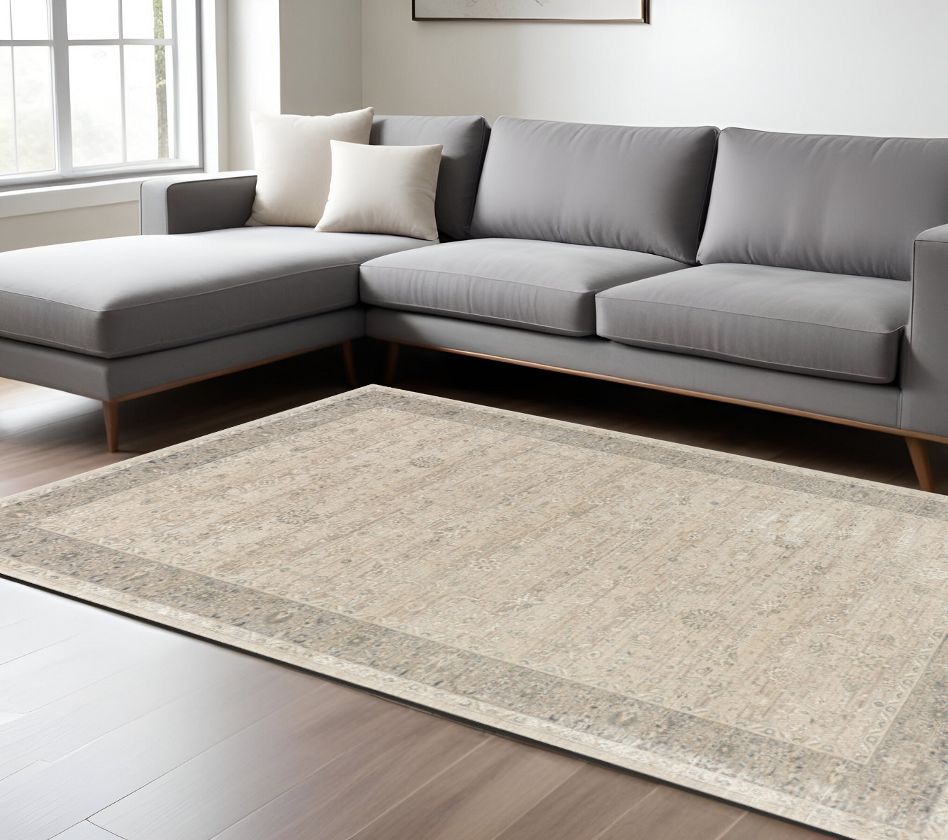 10' X 14' Beige and Ivory Floral Area Rug-554382-1