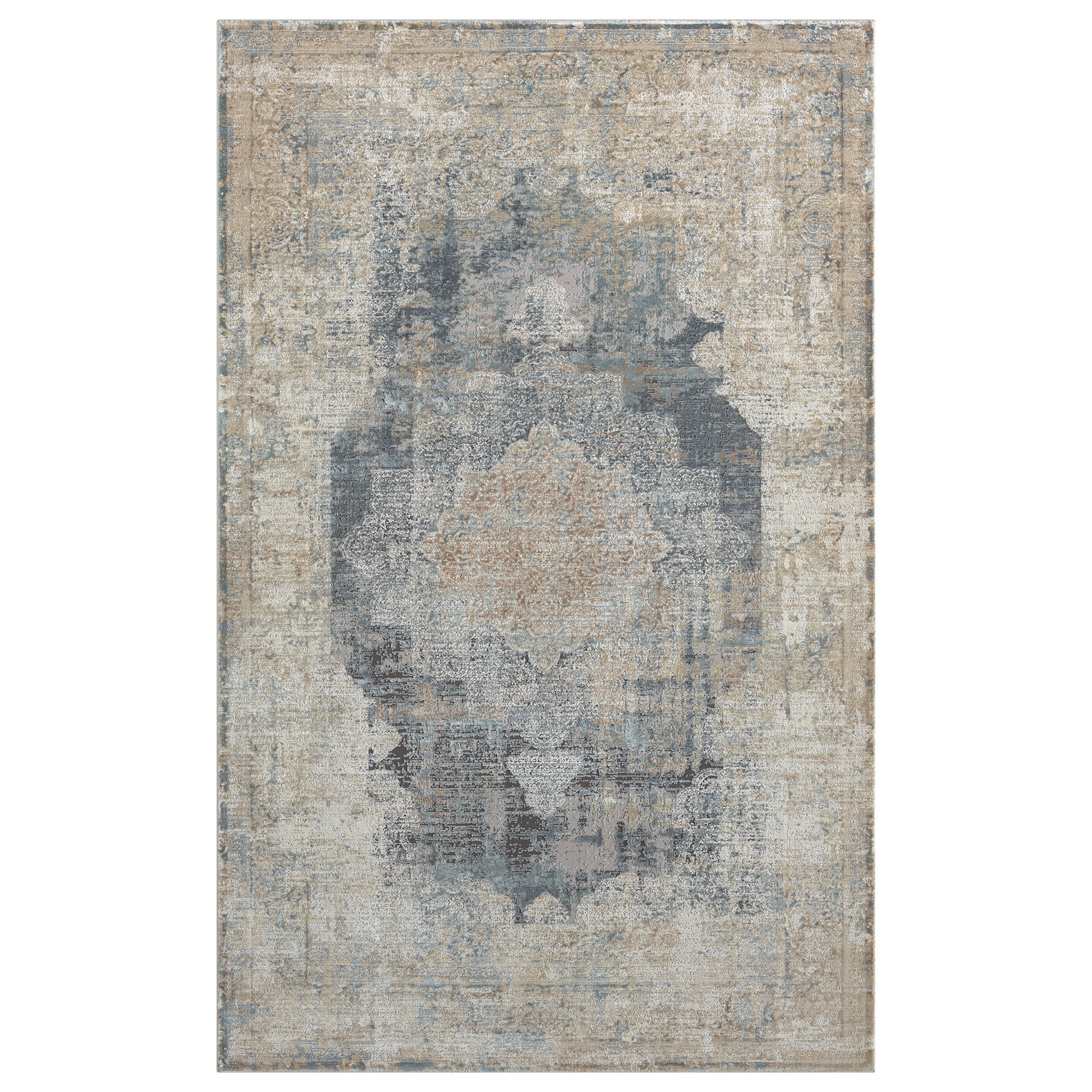 2" X 3" Beige and Gray Medallion Area Rug