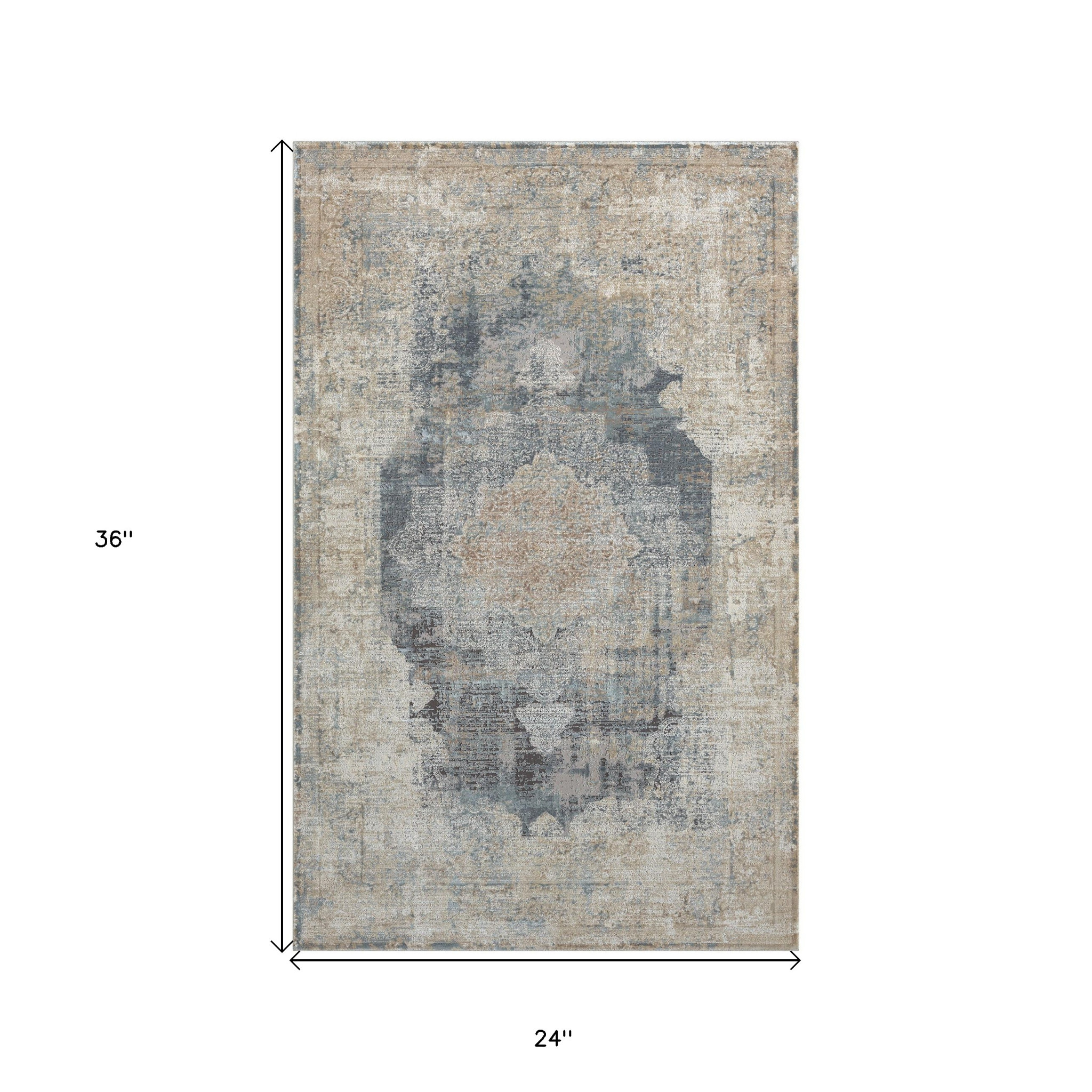2" X 3" Beige and Gray Medallion Area Rug