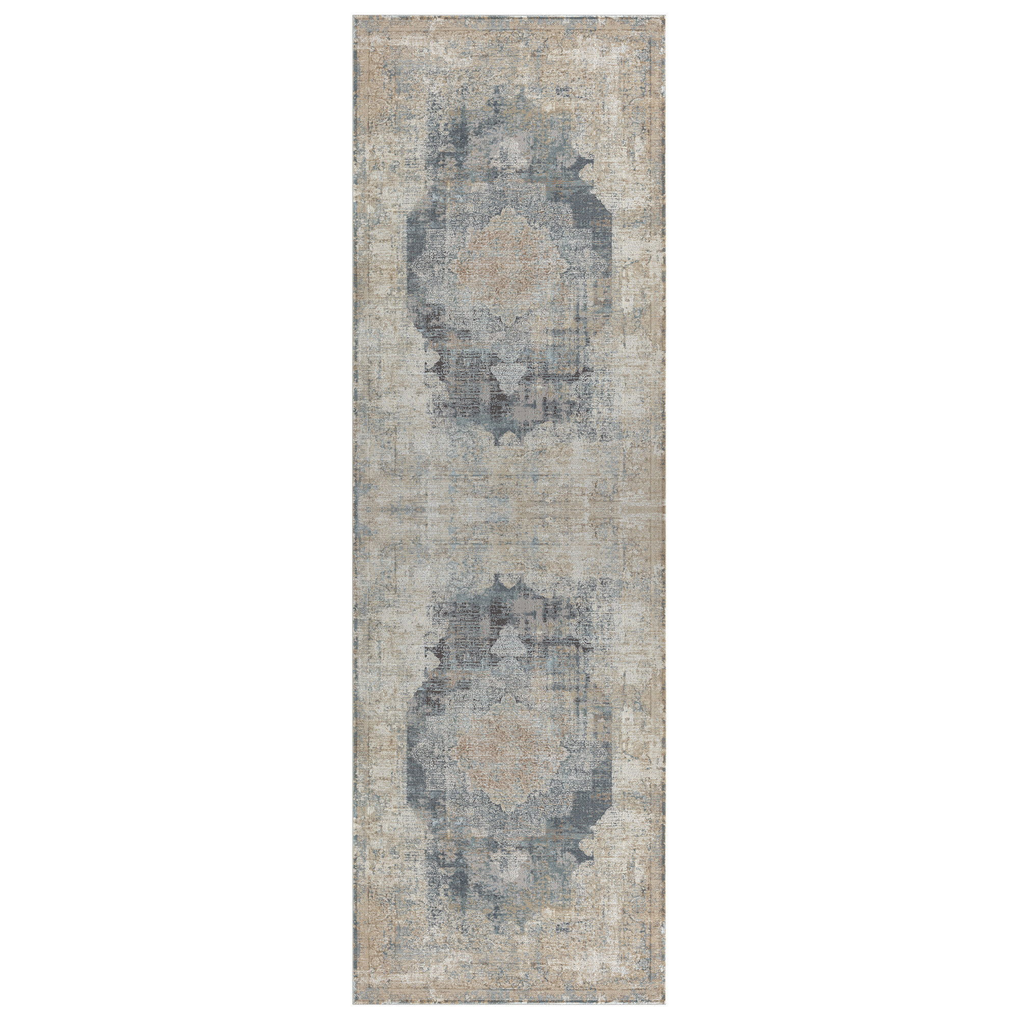 8" Runner Beige Medallion Runner Rug