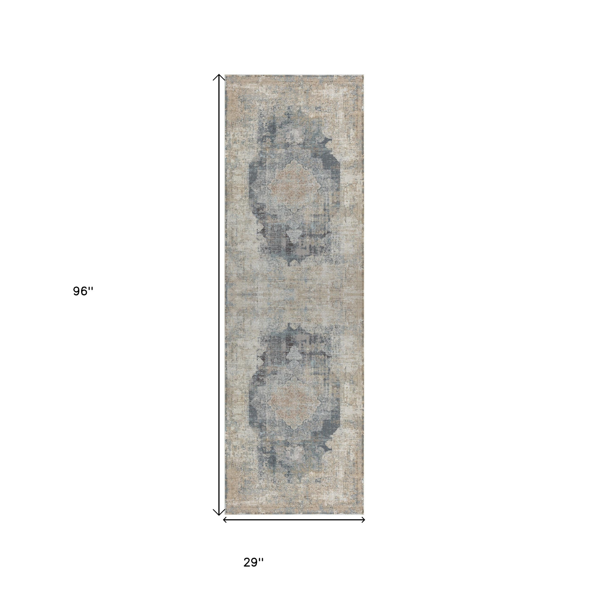 8" Runner Beige Medallion Runner Rug