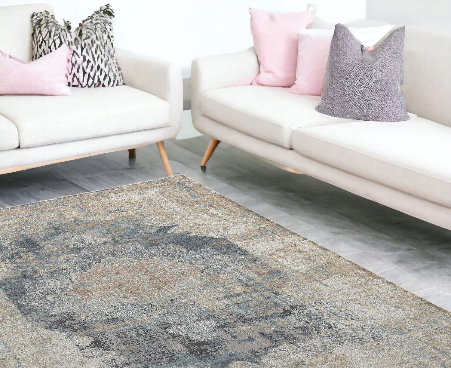 8" X 10" Beige and Gray Medallion Area Rug