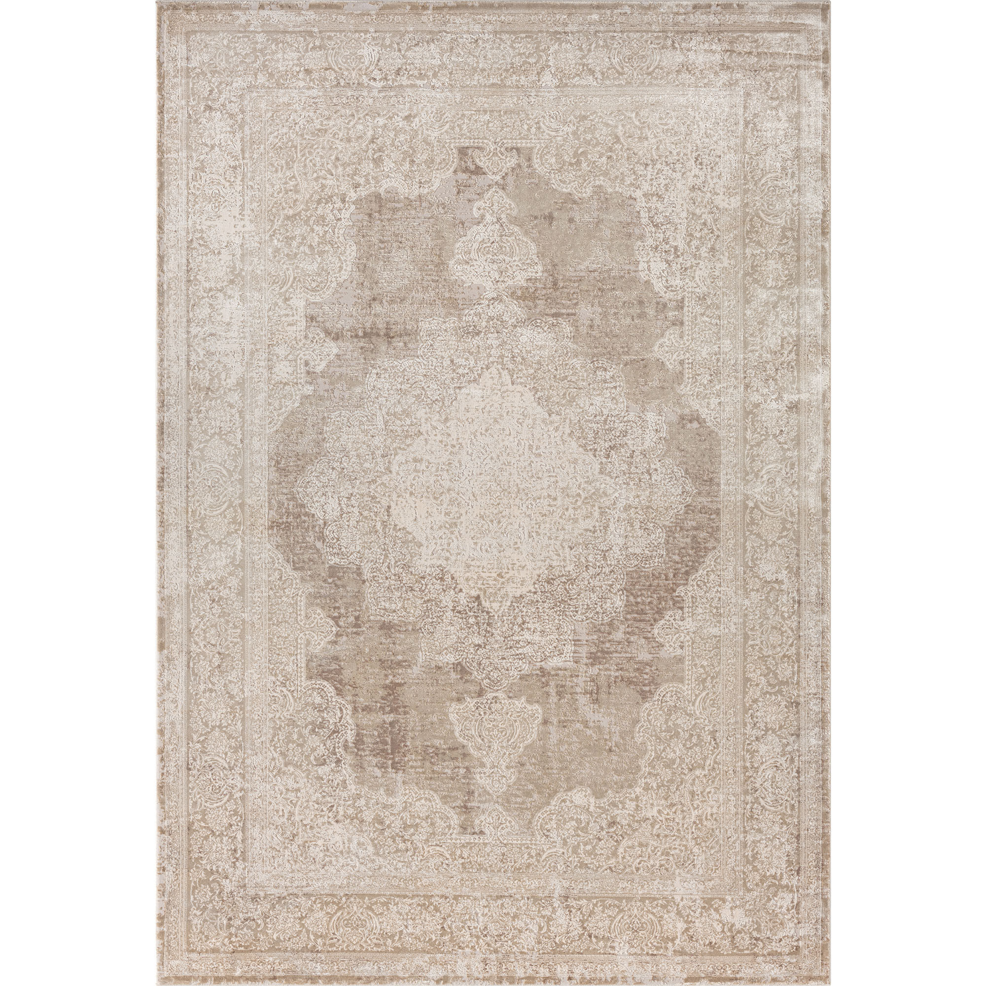 2" X 3" Beige and Ivory Medallion Area Rug