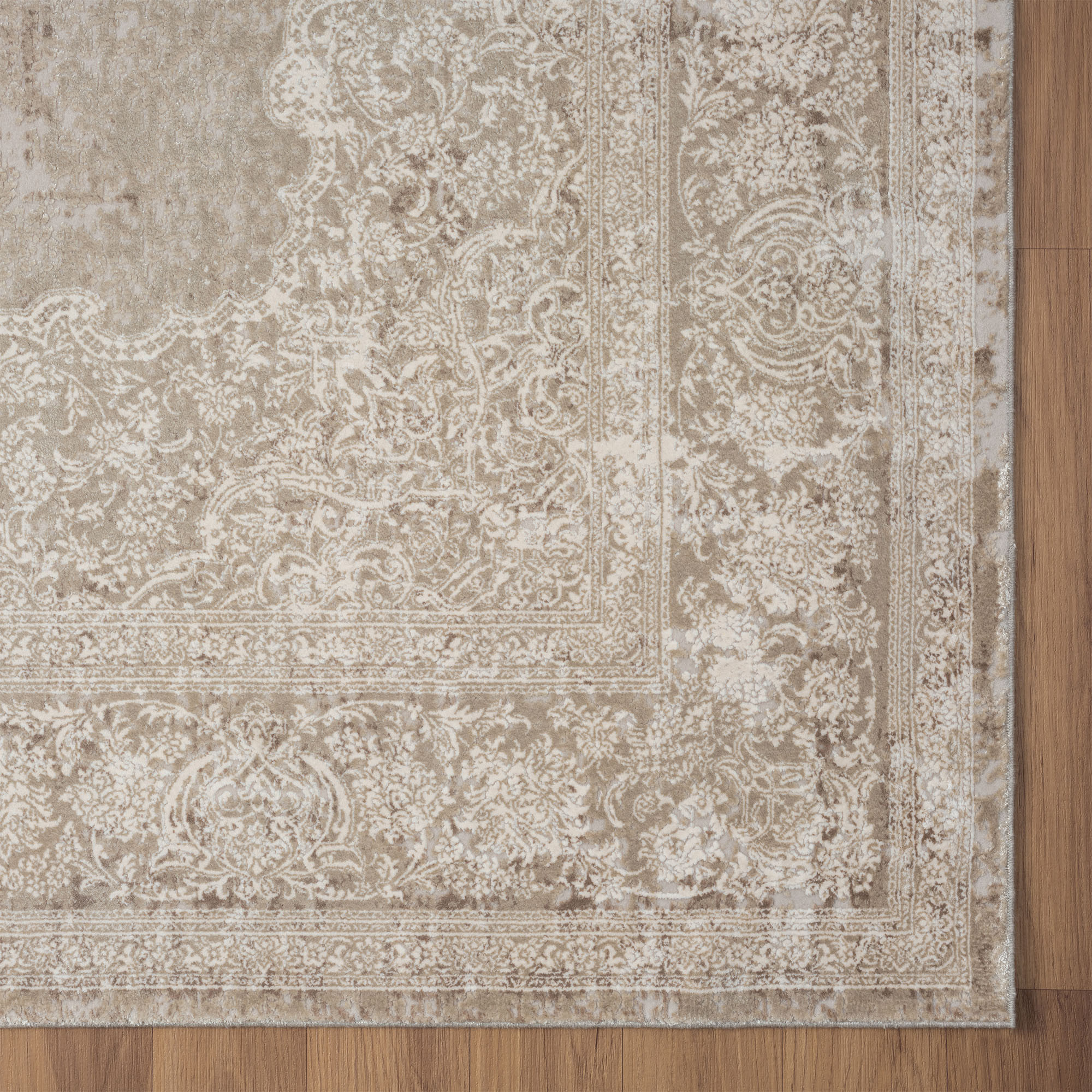 2" X 3" Beige and Ivory Medallion Area Rug