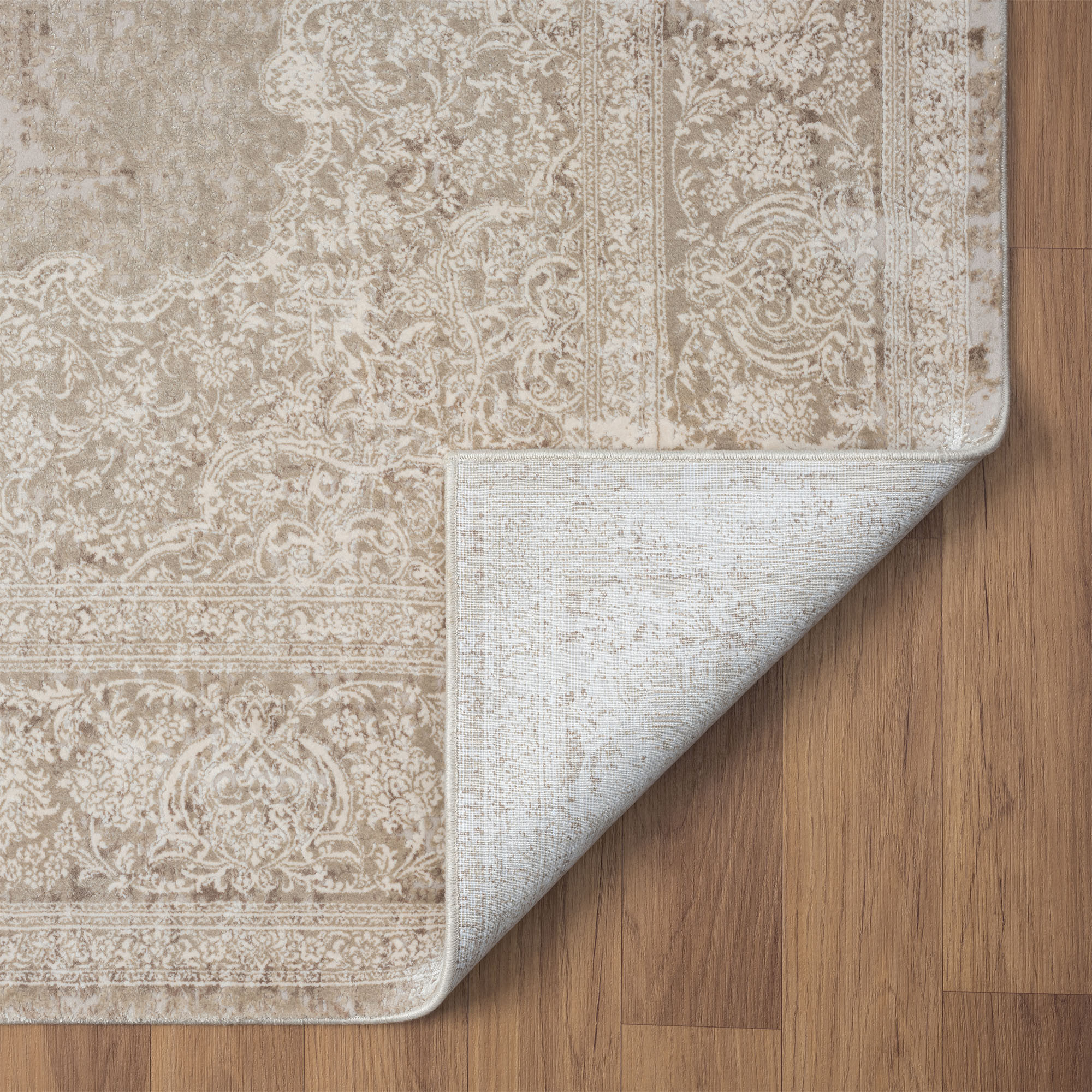 2" X 3" Beige and Ivory Medallion Area Rug