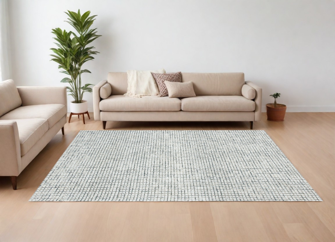 10' X 14' Gray and Ivory Wool Checkered Hand Hooked Area Rug-554419-1