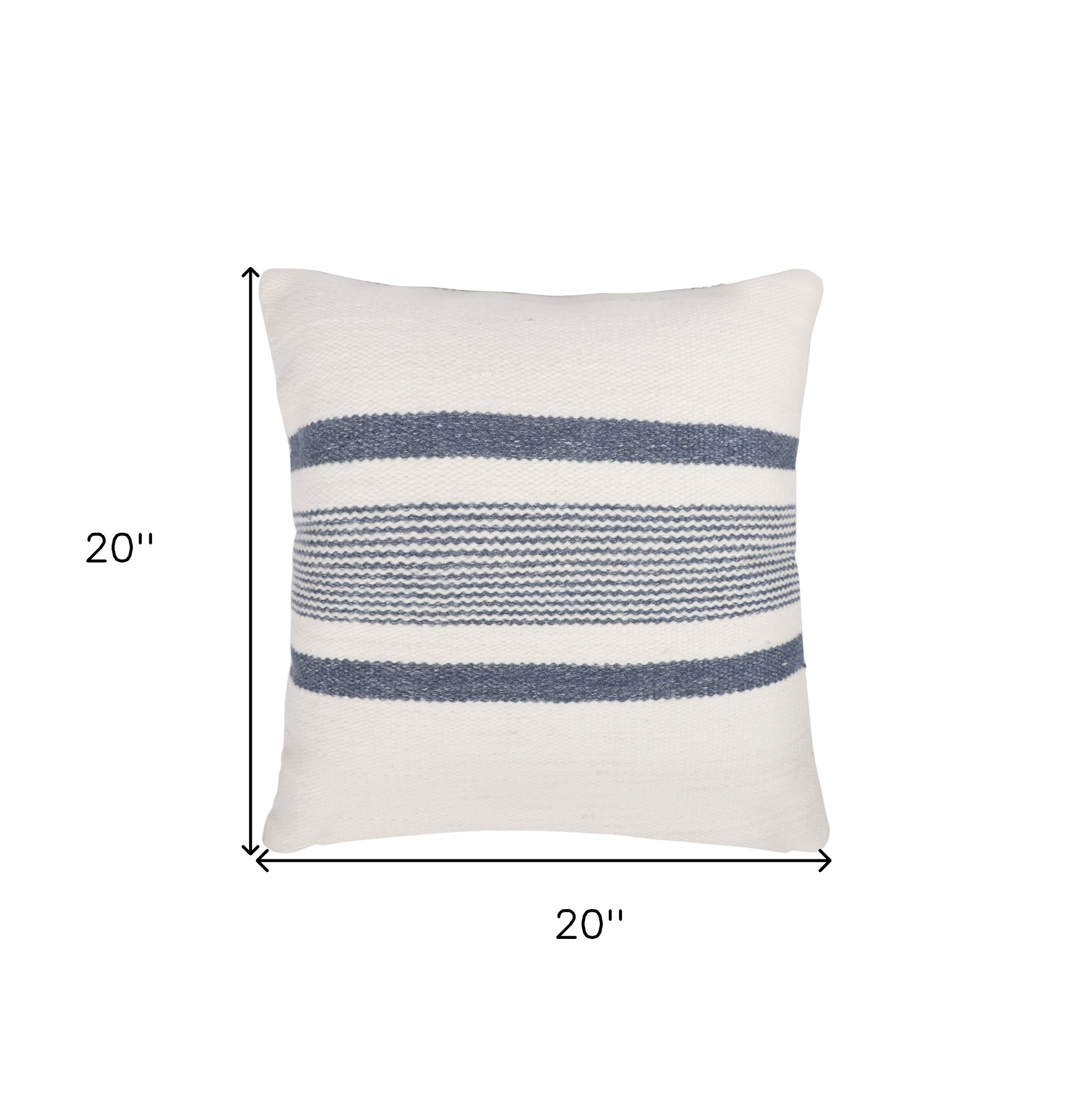 20" Navy and White Striped Throw Pillow With Ruffle