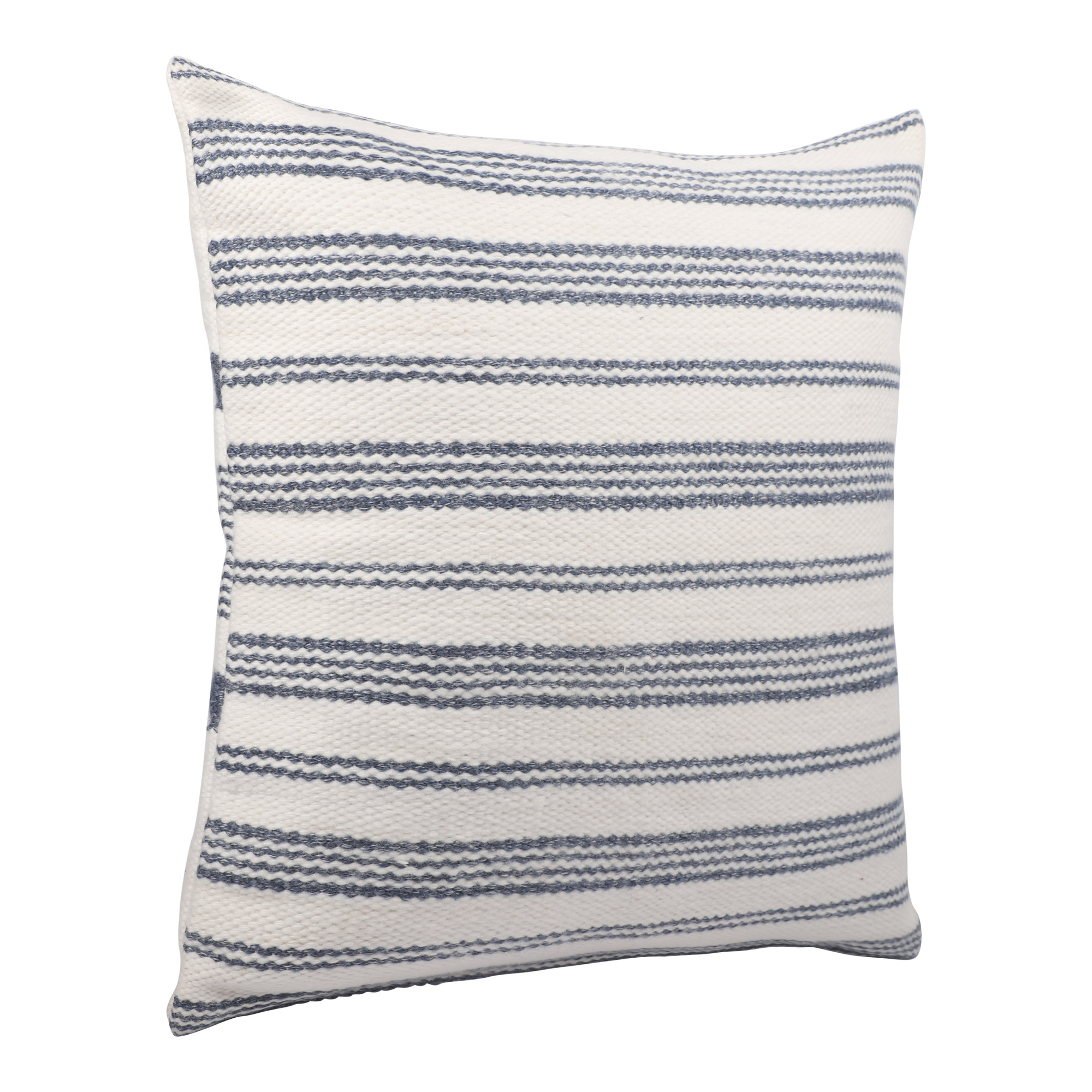20" Navy and White Striped Throw Pillow With Ruffle