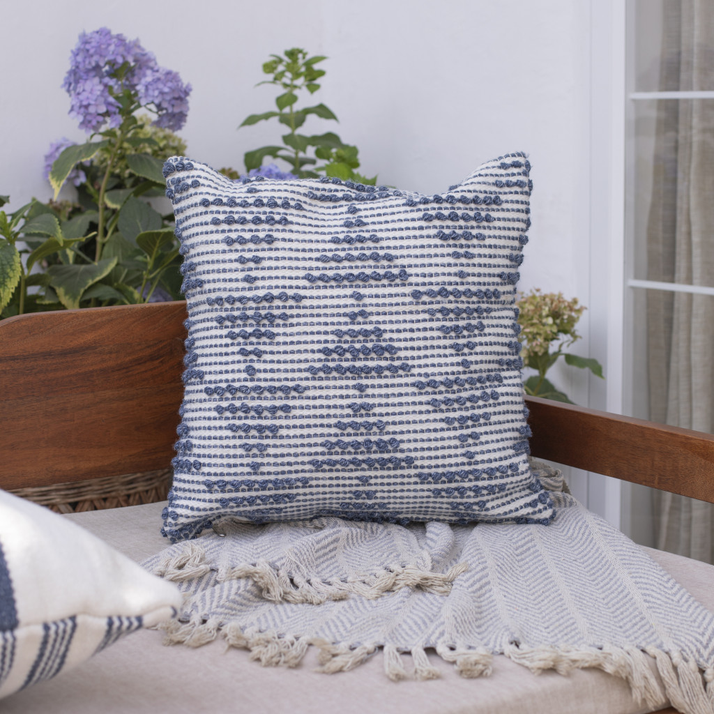 20" Navy and White Geometric Throw Pillow