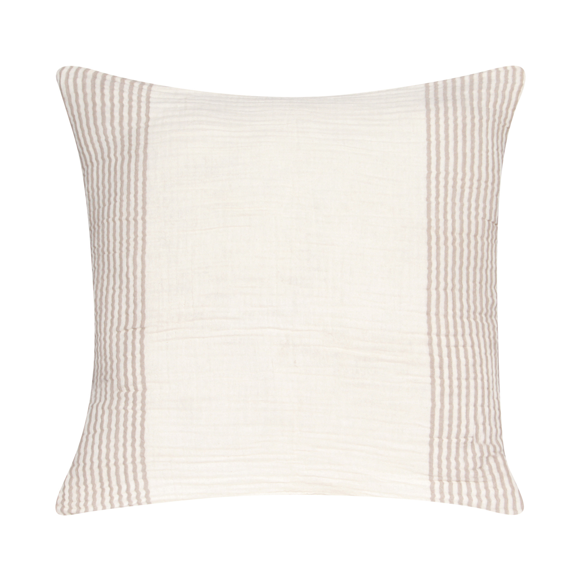 22" Beige and Ivory Striped Cotton Throw Pillow
