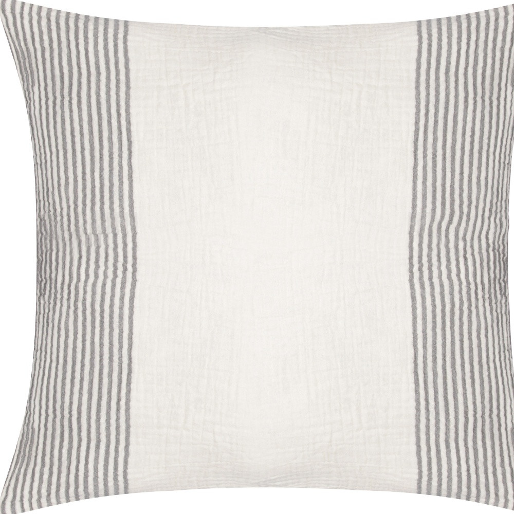 22" Gray and Ivory Striped Cotton Throw Pillow