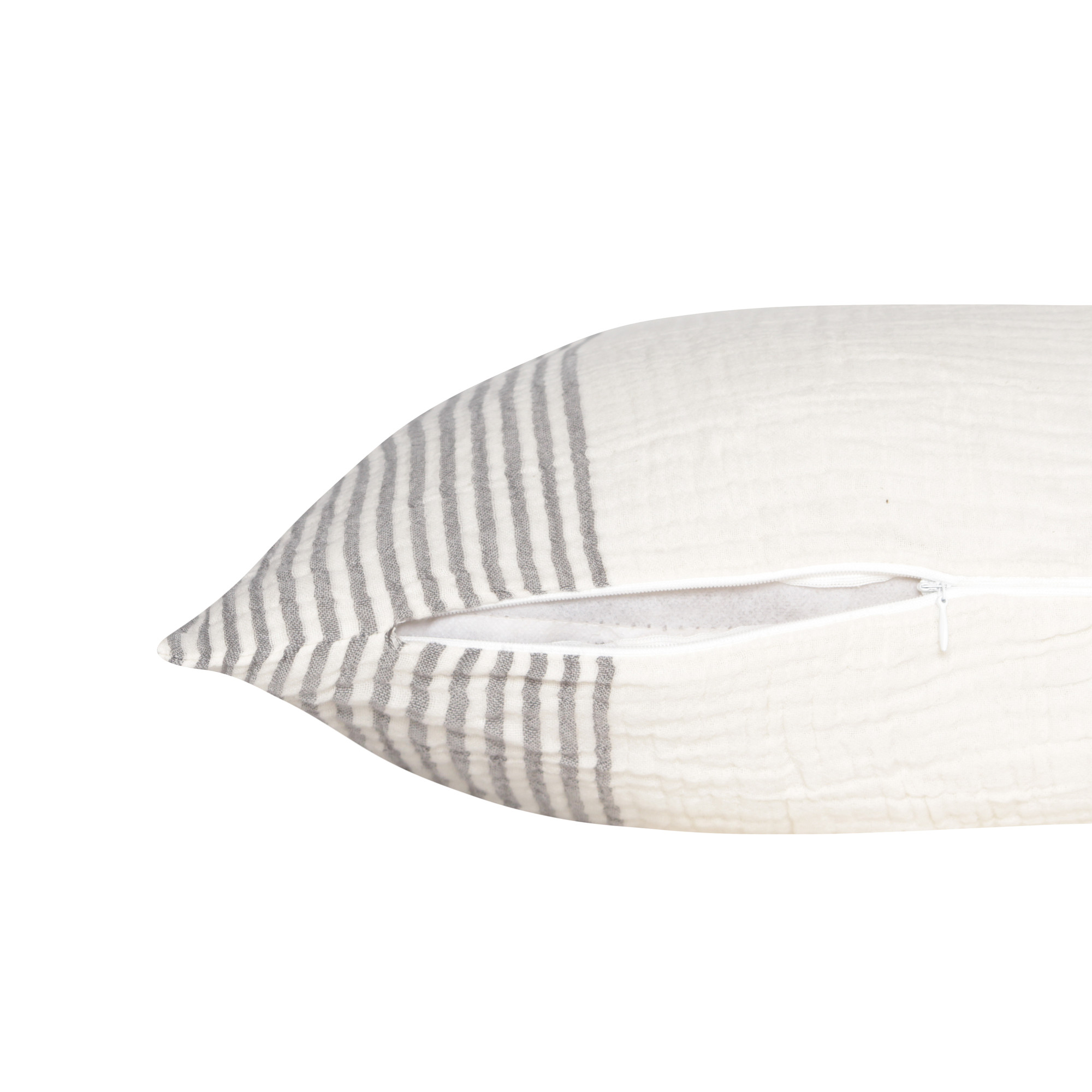 22" Gray and Ivory Striped Cotton Throw Pillow