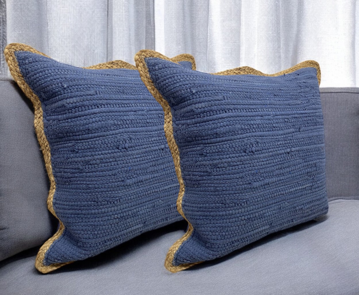 Set of Two Navy Blue Cotton Throw Pillow-554563-1